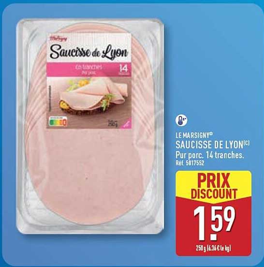 LE MARSIGNY SAUCISSE DE LYON(C) Pur porc. 14 tranches.