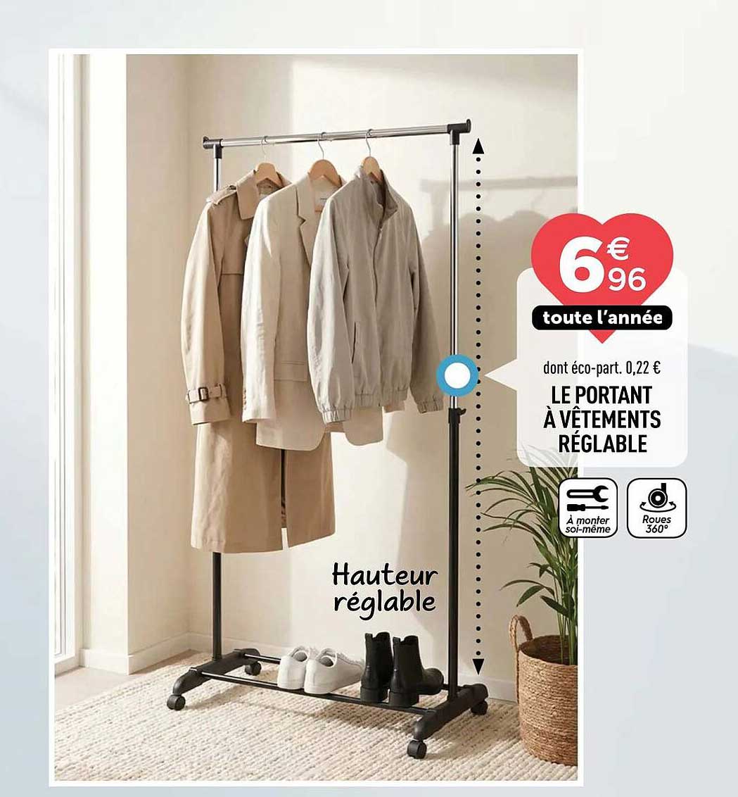 LE PORTANT À VÊTEMENTS RÉGLABLE