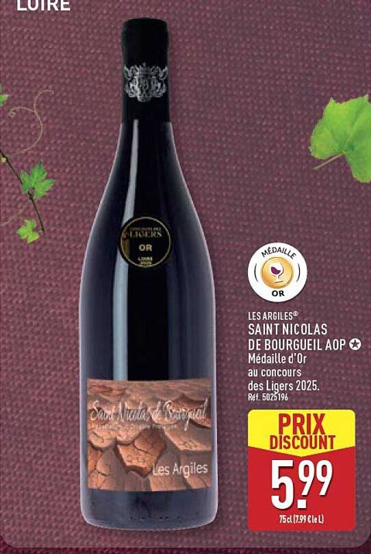 LES ARGILES® SAINT NICOLAS DE BOURGUEIL AOP Médaille d’Or au concours des Ligers 2025.