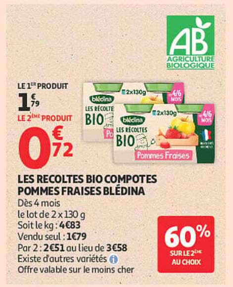 LES RECETTES BIO COMPOTES POMMES FRAISES BLÉDINA