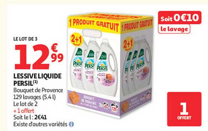 LESSIVE LIQUIDE PERSIL Bouquet de Provence 129 lavages (5.4 l) Le lot de 2 + 1 offert