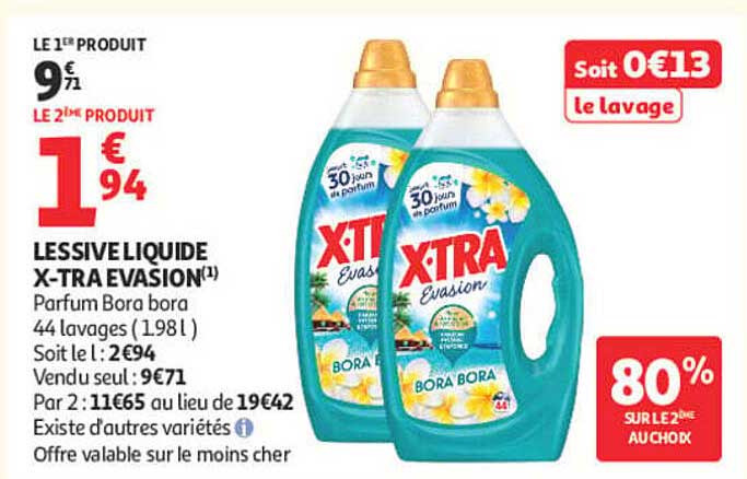 LESSIVE LIQUIDE X-TRA EVASION(1) Parfum Bora bora 44 lavages (1,98 l)