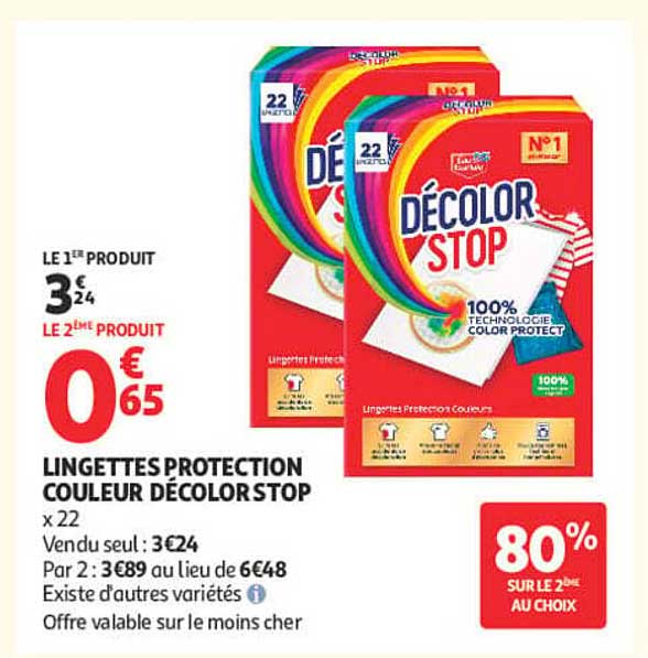 LINGETTES PROTECTION COULEUR DÉCOLORSTOP x 22