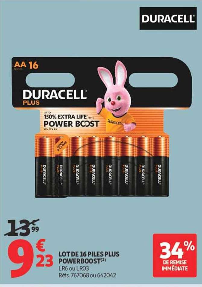 LOT DE 16 PILES PLUS POWERBOOST (2) LR6 ou LR03 Réfs. 767068 ou 642042