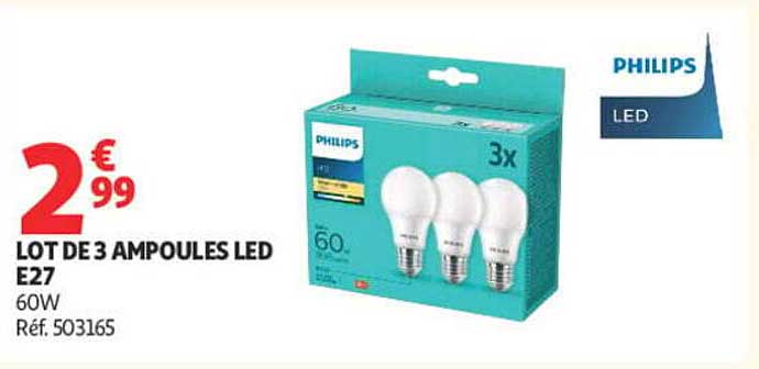 LOT DE 3 AMPOULES LED E27 60W Réf. 503165