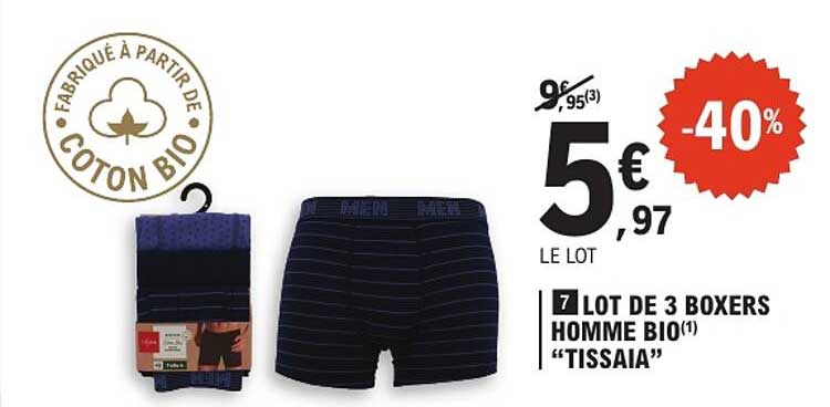 LOT DE 3 BOXERS HOMME BIO “TISSAIA”