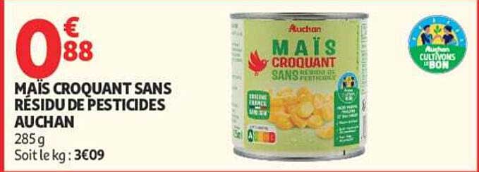 MAÏS CROQUANT SANS RÉSIDU DE PESTICIDES AUCHAN
