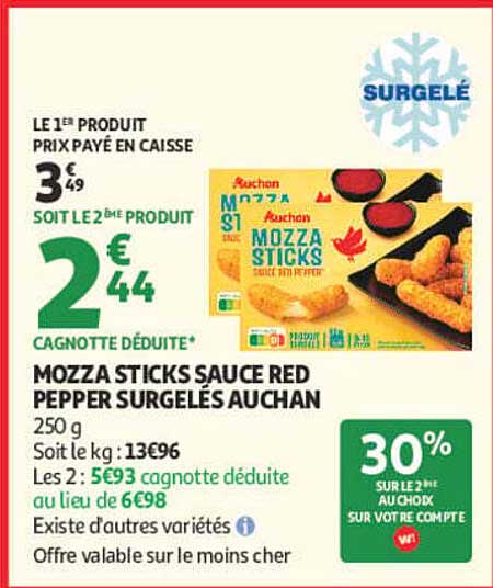 MOZZA STICKS SAUCE RED PEPPER SURGELÉS AUCHAN