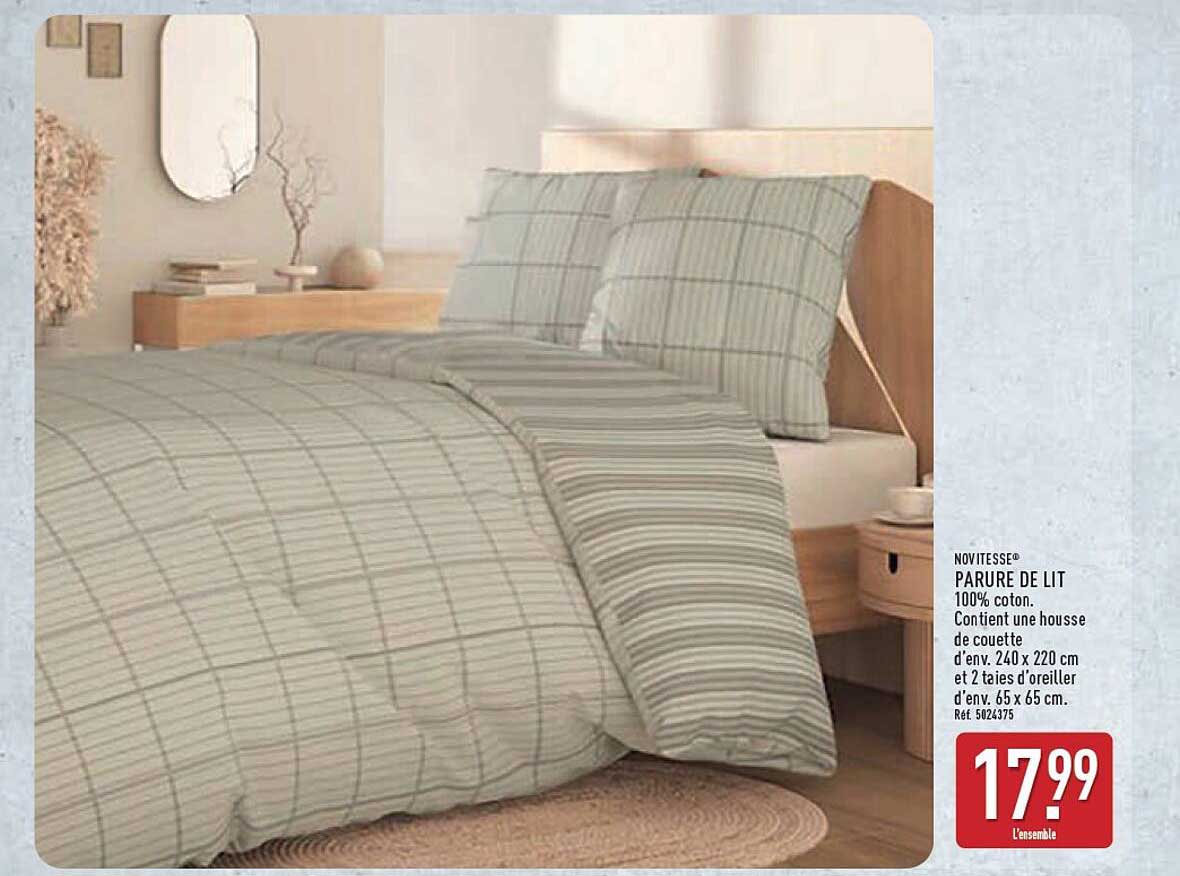 NOVITESSE® PARURE DE LIT 100% coton. Contient une housse de couette d’env. 240 x 220 cm et 2 taies d’oreiller d’env. 65 x 65 cm. Réf. 5024375