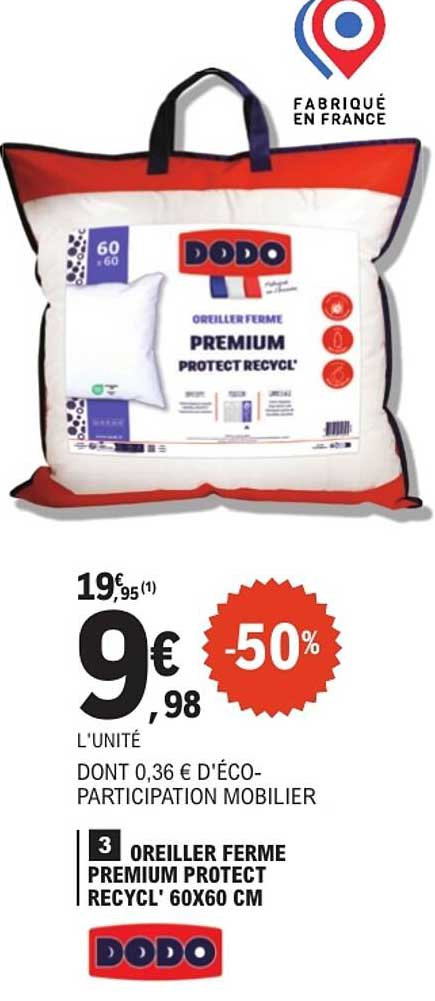 OREILLER FERME PREMIUM PROTECT RECYCL' 60X60 CM