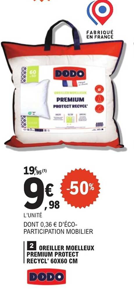 OREILLER MOELLEUX PREMIUM PROTECT RECYCL' 60X60 CM