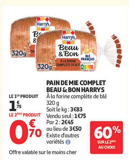 PAIN DE MIE COMPLET BEAU & BON HARRYS
