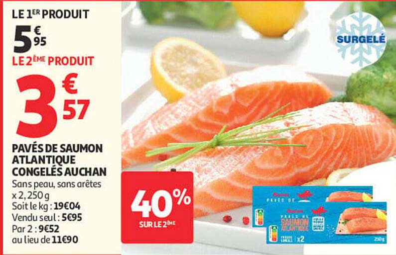 PAVÉS DE SAUMON ATLANTIQUE CONGELÉS AUCHAN