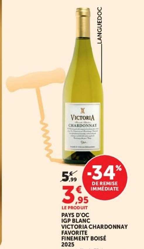 PAYS D'OC IGP BLANC VICTORIA CHARDONNAY FAVORITE FINEMENT BOISÉ 2025