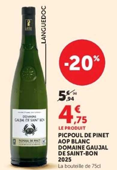 PICPOUL DE PINET AOP BLANC DOMAINE GAUJAL DE SAINT-BON 2025