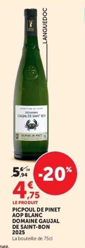 PICPOUL DE PINET AOP BLANC DOMAINE GAUJAL DE SAINT-BON 2025