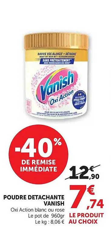 POUDRE DETACHANTE VANISH Oxi Action blanc ou rose