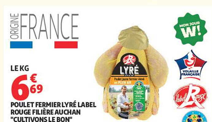 POULET FERMIER LYRÉ LABEL ROUGE FILIÈRE AUCHAN "CULTIVONS LE BON"