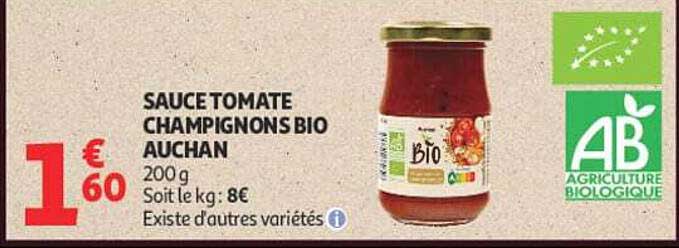 SAUCE TOMATE CHAMPIGNONS BIO AUCHAN