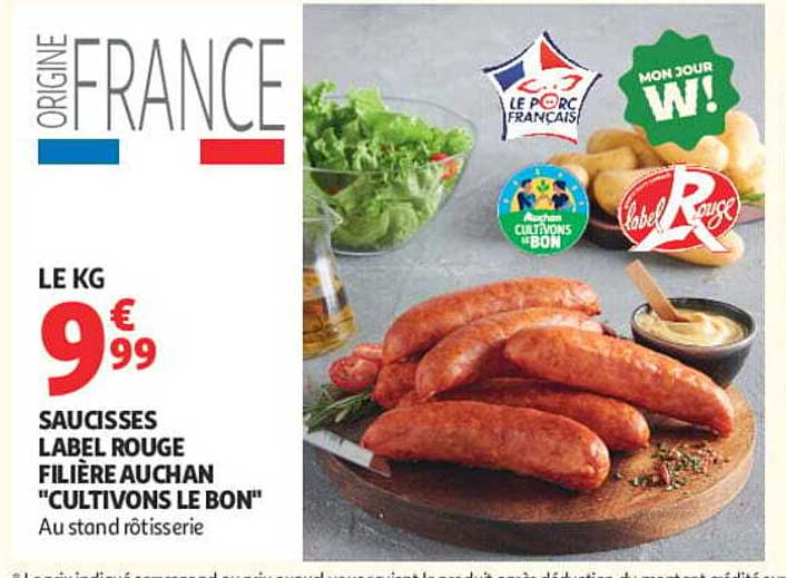SAUCISSES LABEL ROUGE FILIÈRE AUCHAN "CULTIVONS LE BON"