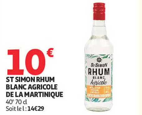 ST SIMON RHUM BLANC AGRICOLE DE LA MARTINIQUE