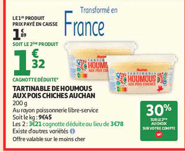 TARTINABLE DE HOUMOUS AUX POIS CHICHES AUCHAN