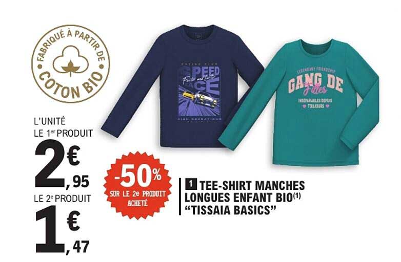TEE-SHIRT MANCHES LONGUES ENFANT BIO(1) “TISSAIA BASICS”