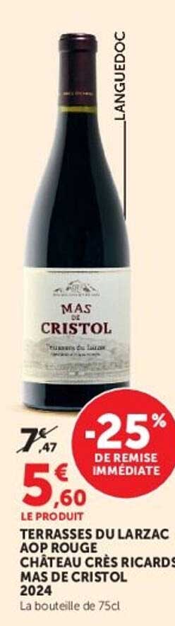 TERASSES DU LARZAC AOP ROUGE CHÂTEAU CRÈS RICARDS MAS DE CRISTOL 2024