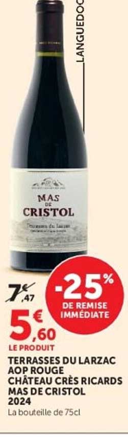 TERRASSES DU LARZAC AOP ROUGE CHÂTEAU CRÈS RICARDS MAS DE CRISTOL 2024