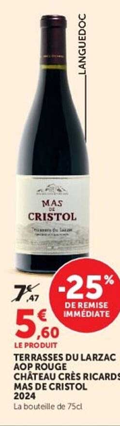 TERRASSES DU LARZAC AOP ROUGE CHÂTEAU CRÈS RICARDS MAS DE CRISTOL 2024
