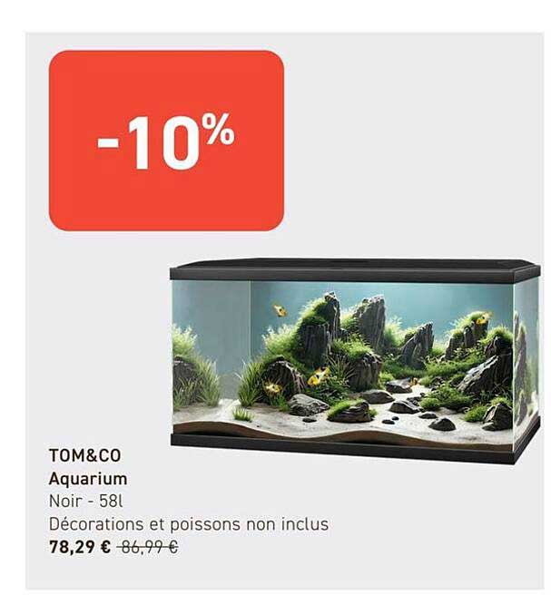 TOM&CO Aquarium Noir - 58l Décorations et poissons non inclus