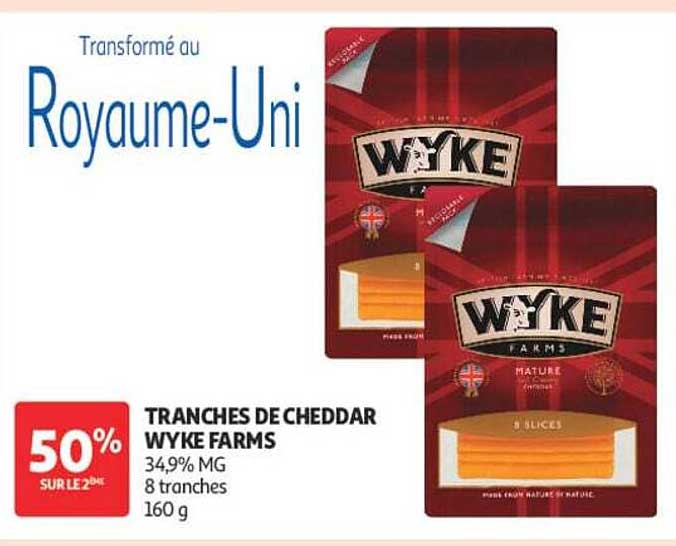TRANCHES DE CHEDDAR WYKE FARMS 34,9% MG 8 tranches 160 g