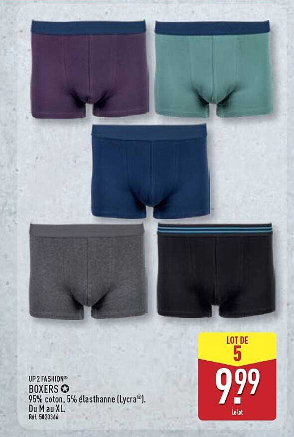 UP2 FASHION BOXERS 95% coton, 5% élasthanne (Lycra®). Du M au XL.