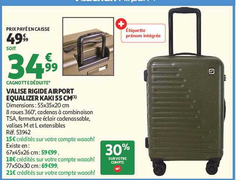 VALISE RIGIDE AIRPORT EQUALIZER KAKI 55 CM
