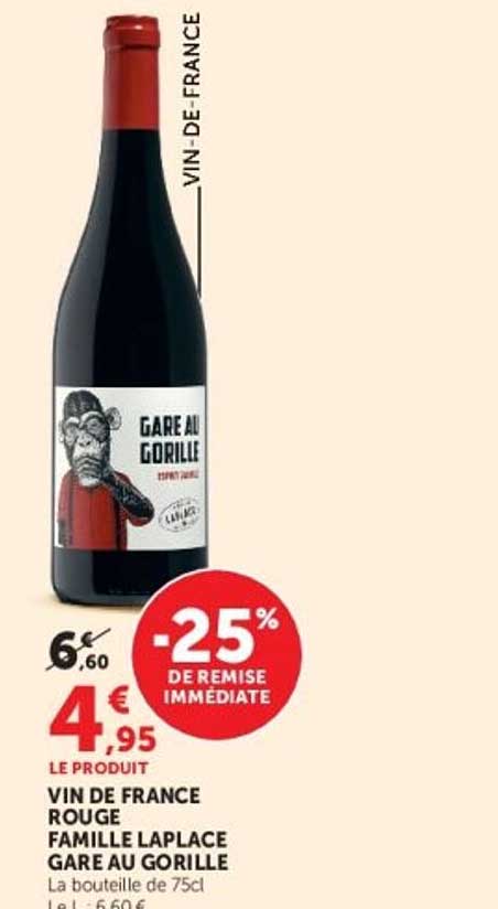 VIN DE FRANCE ROUGE FAMILLE LAPLACE GARE AU GORILLE
