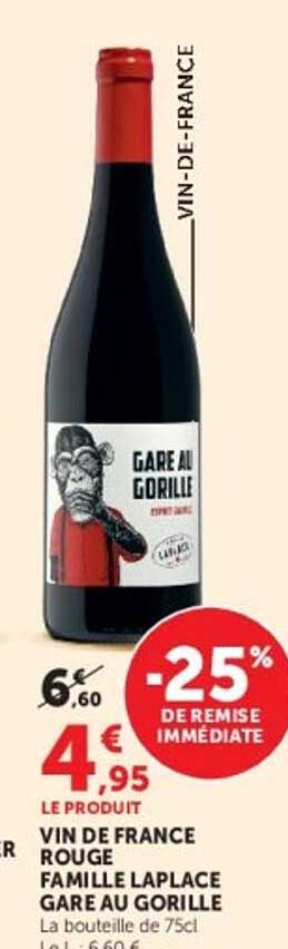 VIN DE FRANCE ROUGE FAMILLE LAPLACE GARE AU GORILLE