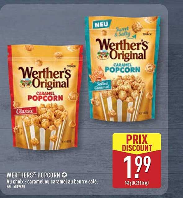 WERTHER’S® POPCORN Au choix : caramel ou caramel au beurre salé.