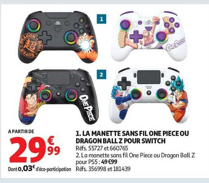 1. LA MANETTE SANS FIL ONE PIECE OU DRAGON BALL Z POUR SWITCH