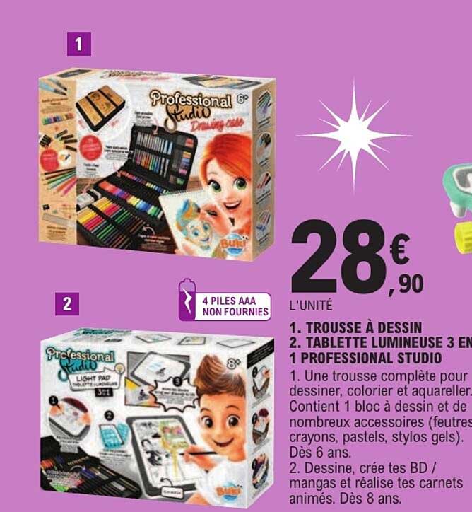 1. TROUSSE À DESSIN 2. TABLETTE LUMINEUSE 3 EN 1 PROFESSIONAL STUDIO