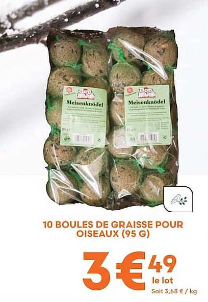 10 BOULES DE GRAISSE POUR OISEAUX (95 G)