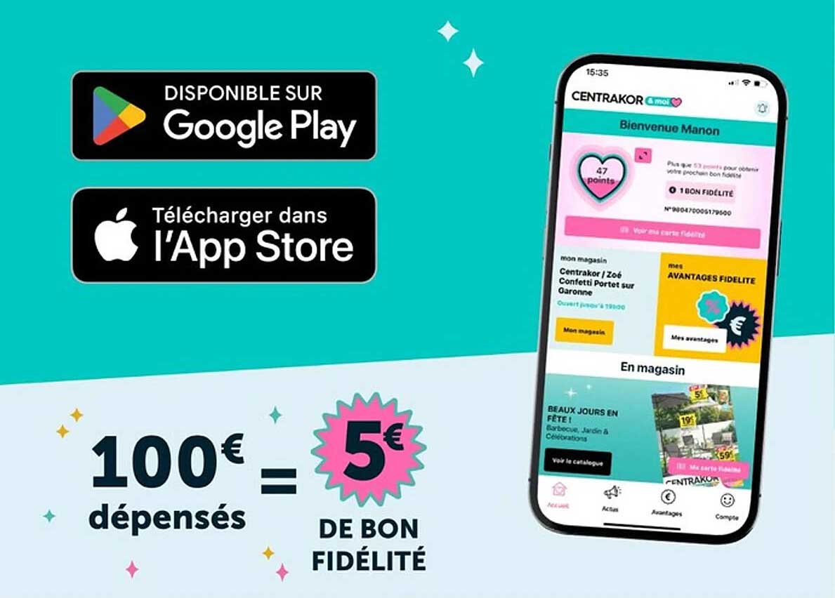 100€ dépensés = 5€ de bon fidélité