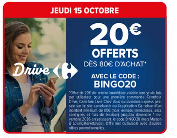 20€ OFFERTS DÈS 80€ D’ACHAT* AVEC LE CODE : BINGO20