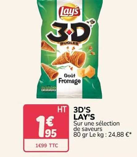 3D'S LAY'S Sur une sélection de saveurs 80 gr Le kg : 24,88 €*