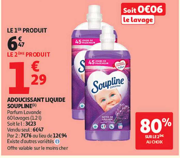 ADOUCISSANT LIQUIDE SOUPLINE(1) Parfum Lavande 60 lavages (1,2 l)