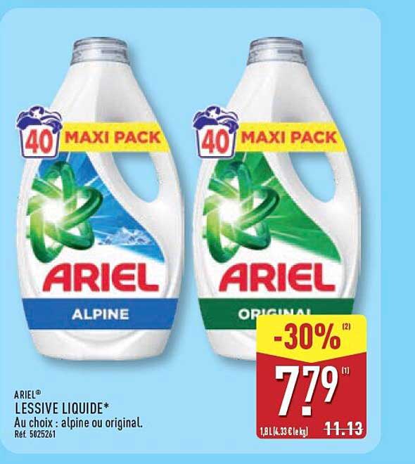 ARIEL LESSIVE LIQUIDE* Au choix : alpine ou original. Réf. 5025261