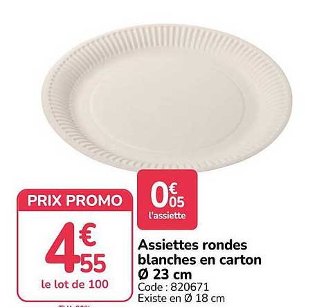 Assiettes rondes blanches en carton Ø 23 cm