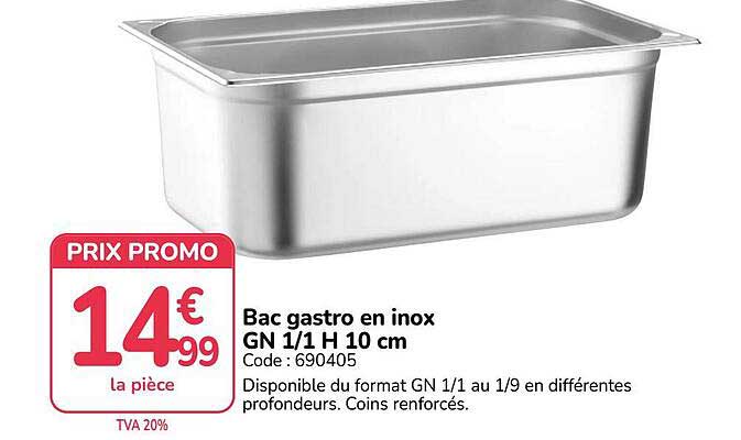 Bac gastro en inox GN 1/1 H 10 cm