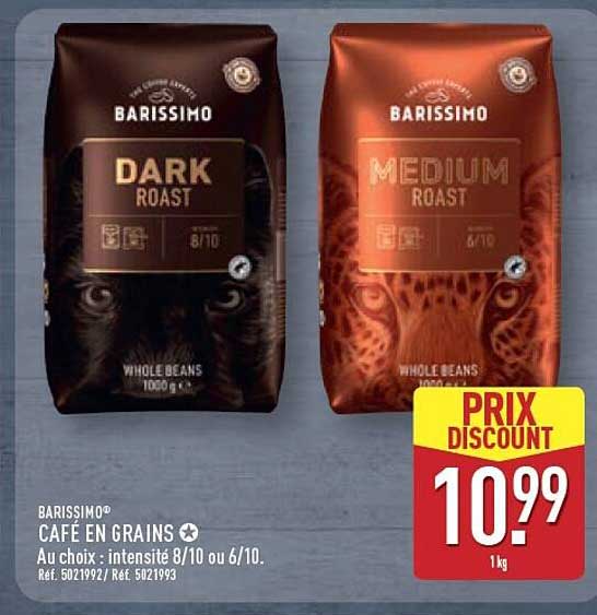 BARISSIMO® CAFÉ EN GRAINS Au choix : intensité 8/10 ou 6/10