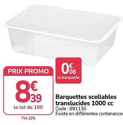 Barquettes sellables translucides 1000 cc
