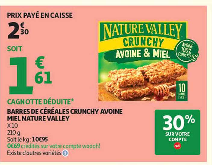 BARRES DE CÉRÉALES CRUNCHY AVOINE MIEL NATURE VALLEY